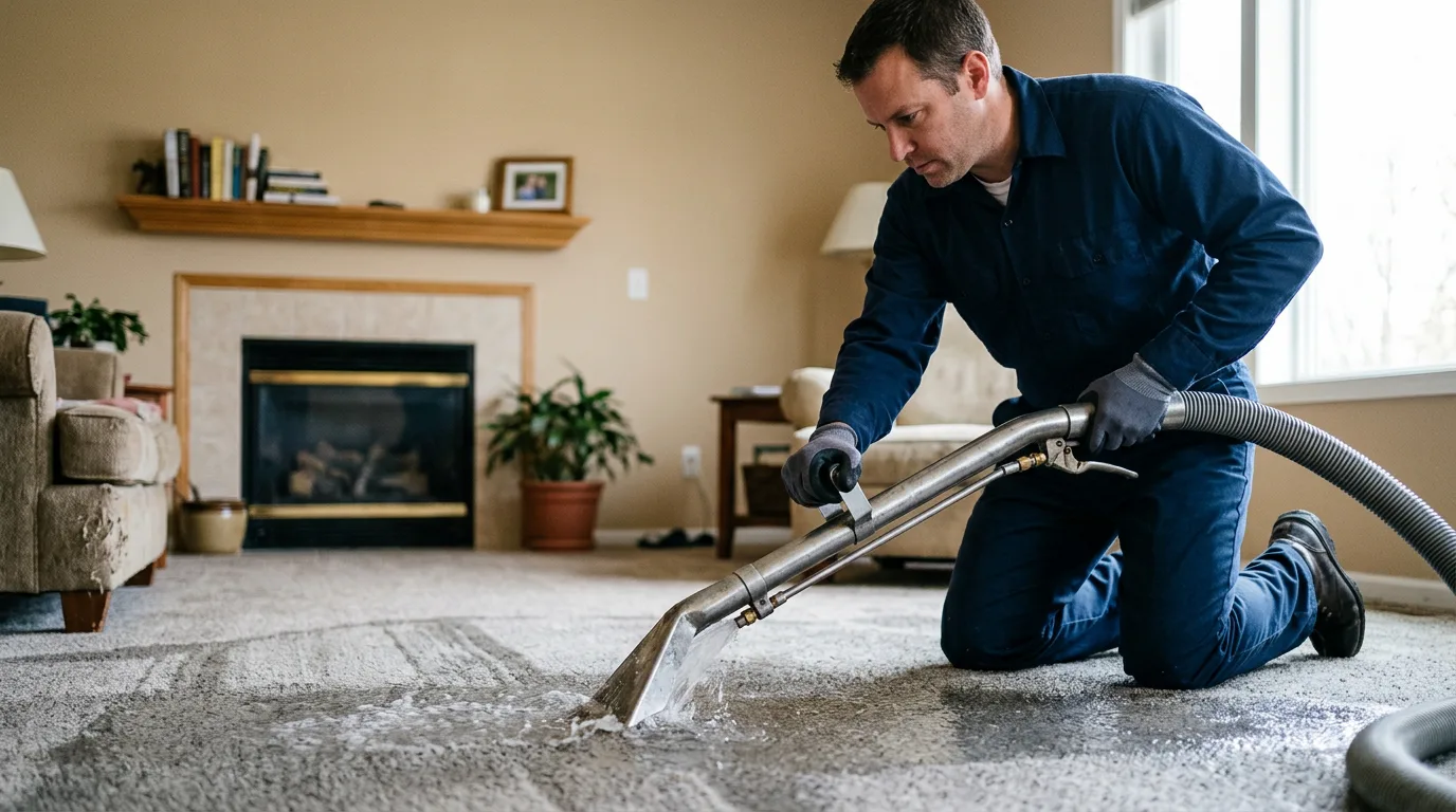 Water damage restoration technician working near Denton, KY